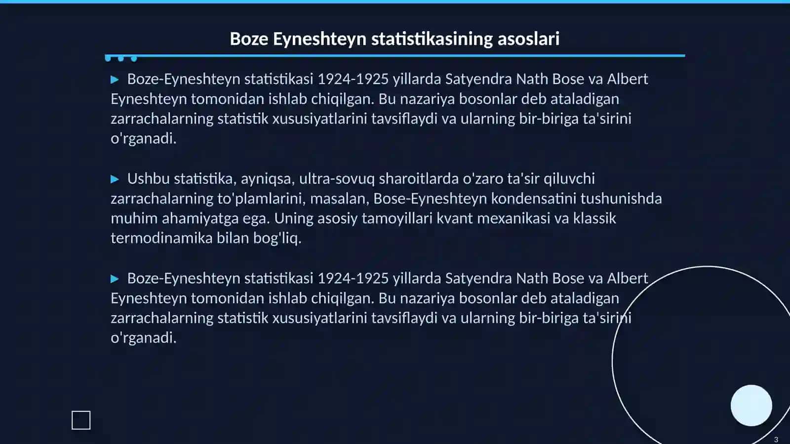 Boze Eyneshteyn statistikasining tadbiqi 3
