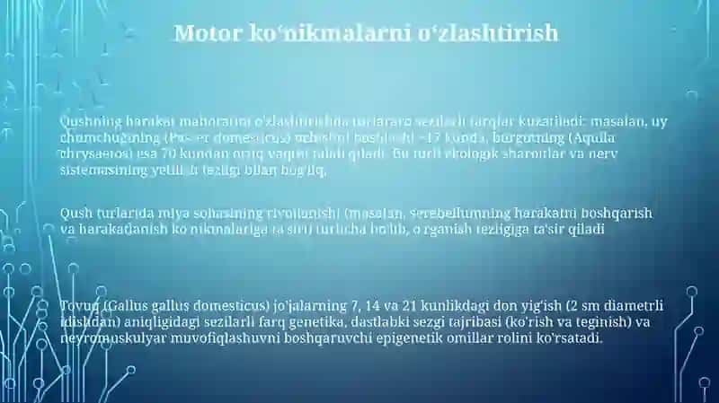 Qushlarning individual rivojlanish xususiyatlari 3