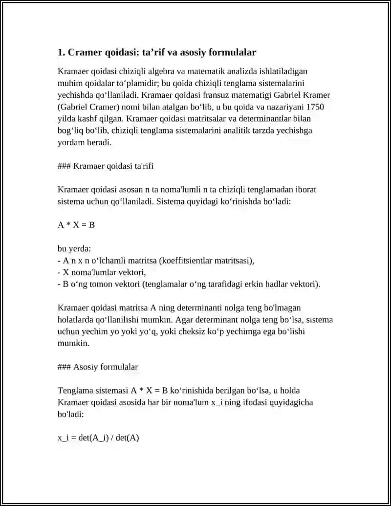 CHIZIQLI TENGLAMALAR SISTEMASINI KRAMER, GOUSS VA TESKARI MATRITSA USULIDA ISHLASH 3
