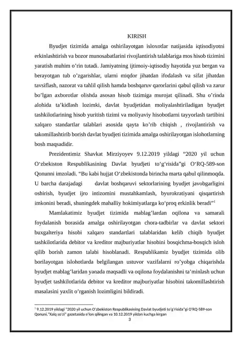 Byudjet tashkilotlarida byudjet mablag’lari bo’yicha turli debitor va kreditorlar bilan hisoblashuvlar hisobi hamda nazoratini tashkil etish 3