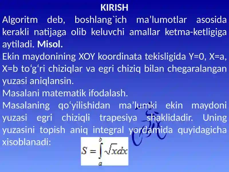 Algoritmlarni matn ko‘rinishidan tasvirlash usullari yordamida masalalarni algoritmlarini tuzish 3