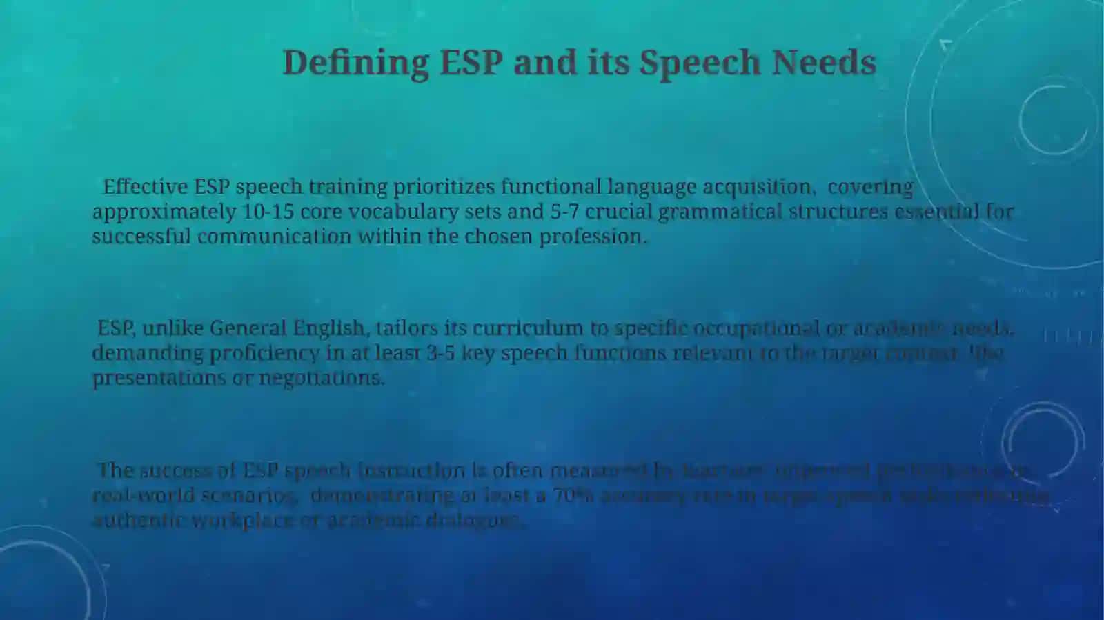 INTEGRATING SPEECH SKILLS IN TEACHING ENGLISH FOR SPECIFIC PURPOSES (ESP) 3