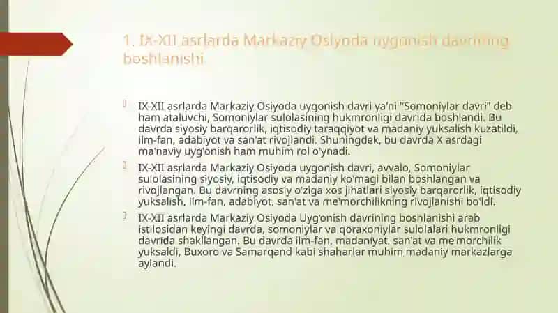 IX-XII asrlarda Markaziy Osiyo xalqlarining uygonish davri ilmiy-madaniy taraqiyoti allomalarning hissasi 3