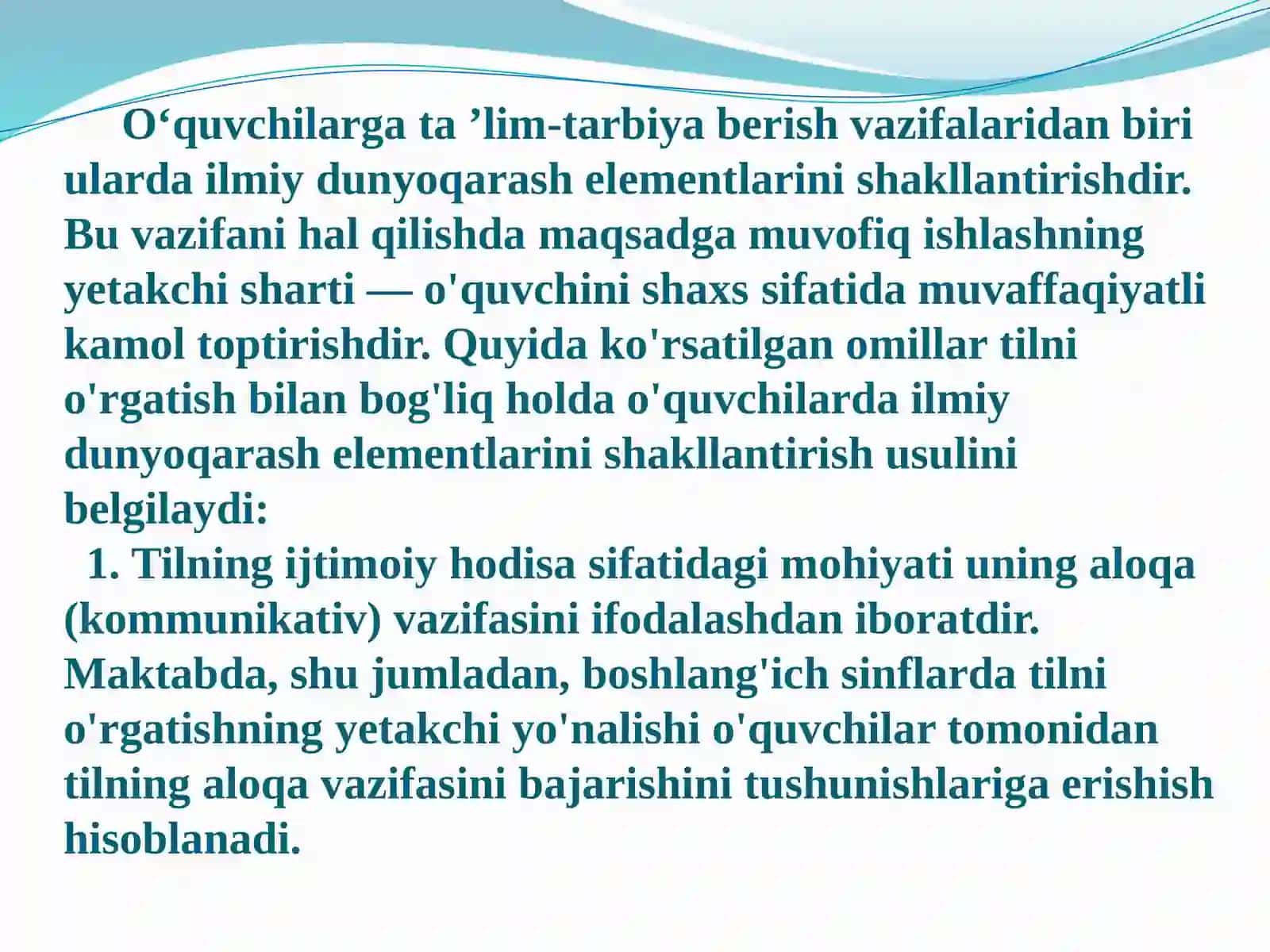 Boshlang`ich sinflarda ona tili o`qitishning mazmuni, maqsad va vazifalari 3
