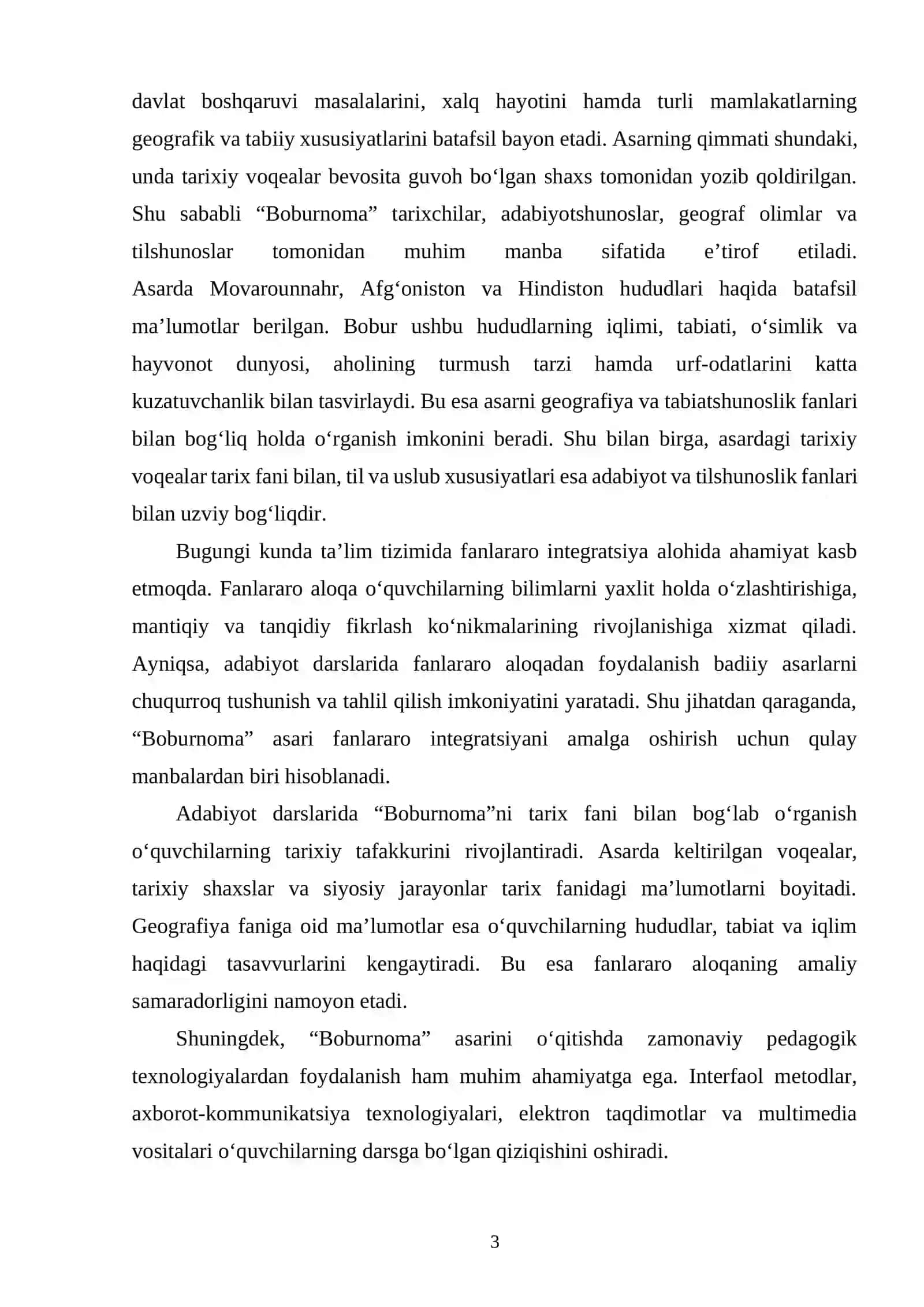 Boburnoma asarini o'rganishda fanlararo aloqadan foydalanish 3