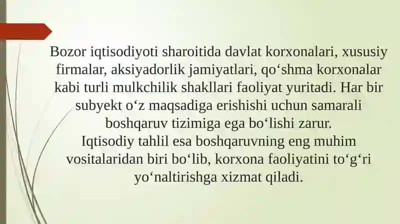 Turli mulkchilik shaklidagi iqtisodiyot subyektlarini to‘g‘ri boshqarishda tahlilning roli 3