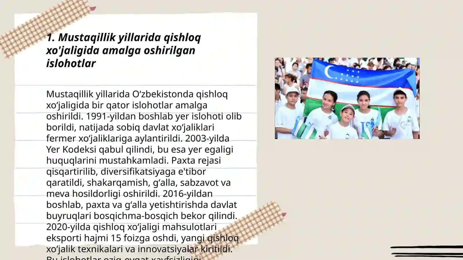Mustaqillik yillarida qishloq xujaligi va sanoat sohasidagi uzgarishlar 3