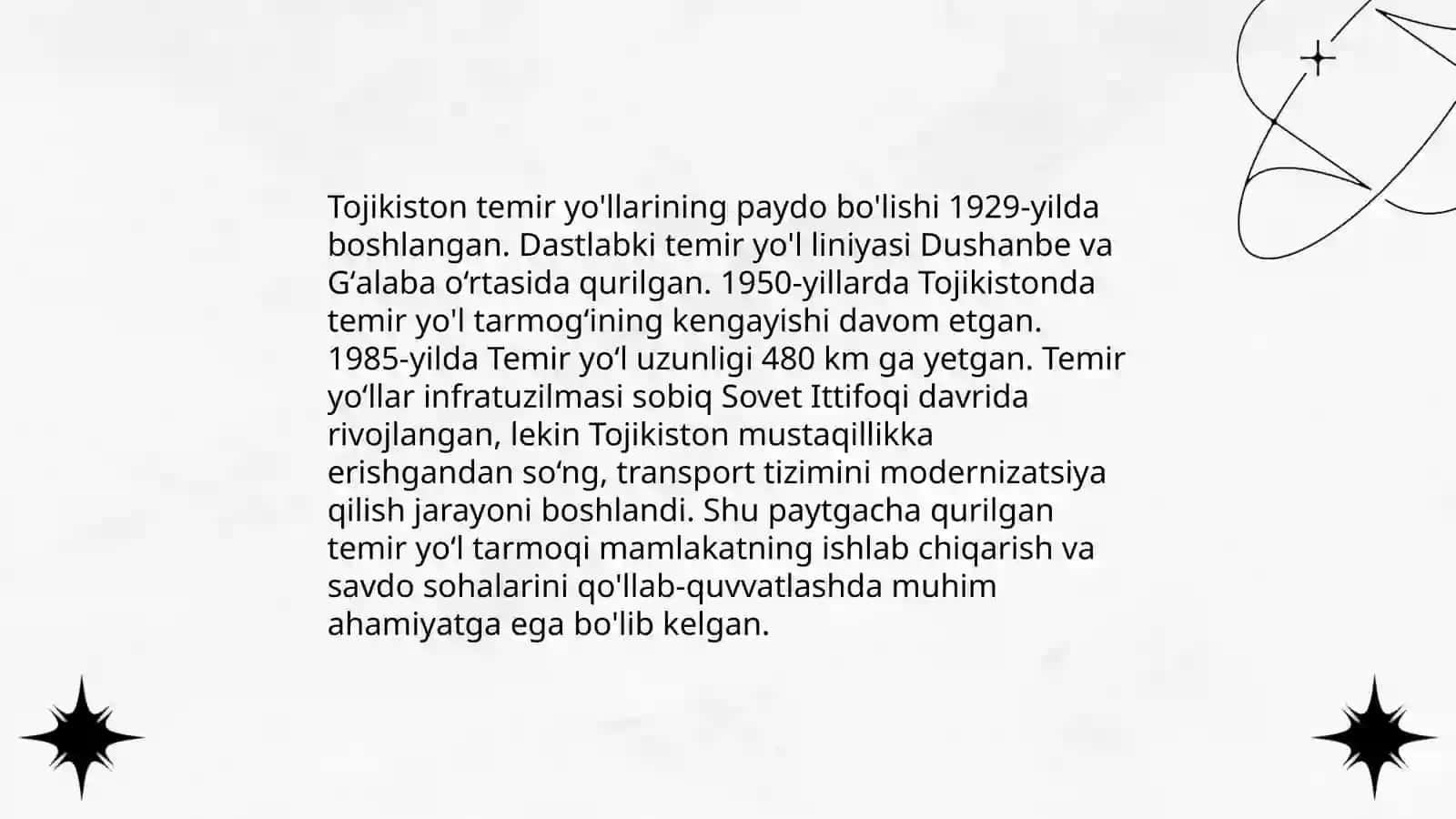 Tojikiston temir yoʻllari tarixi va bugungi kuni 3
