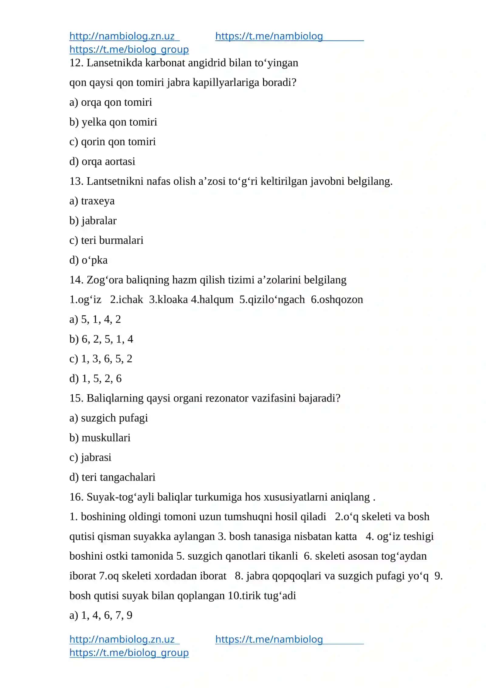 Lansetniklar va baliqlar sinfi 3