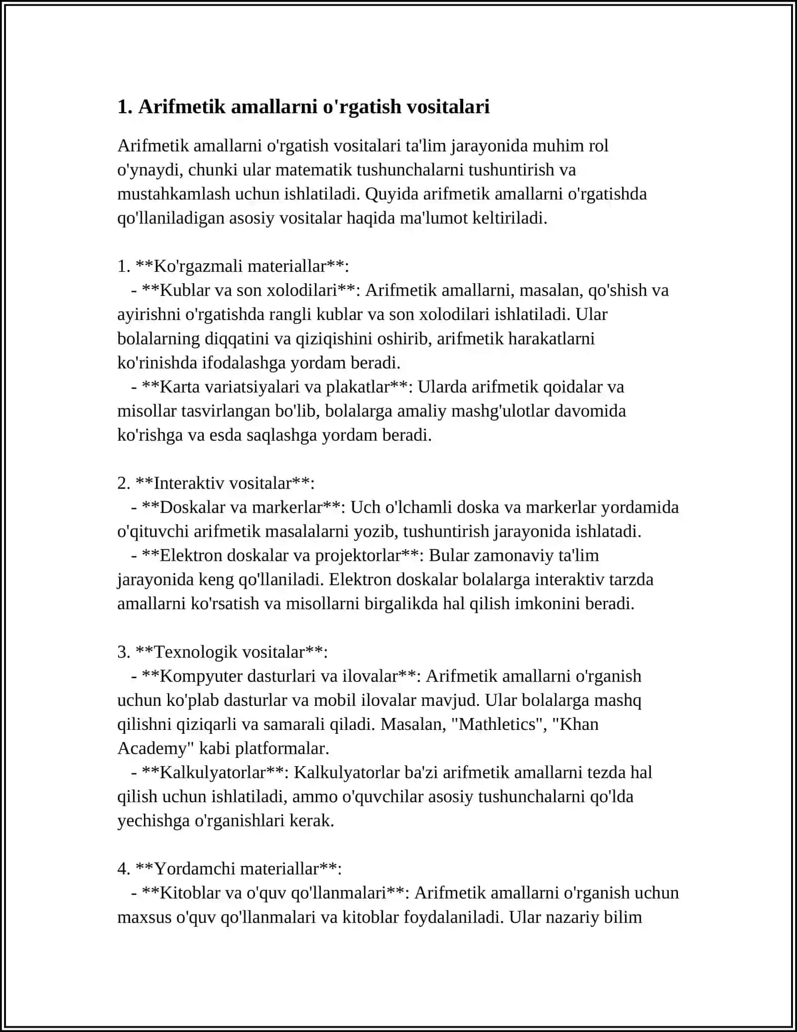 ARIFMETIK AMALLAR MAVZUSI BOʻYICHA DARSLARNI KOʻRGAZMALI QUROLLAR BILAN TAʼMINLASH 3