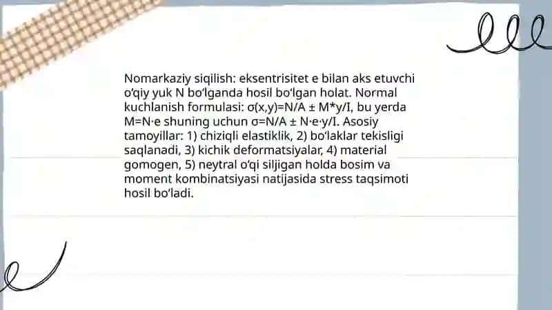 Nomarkaziy siqilishda normal kuchlanishni aniqlash 3