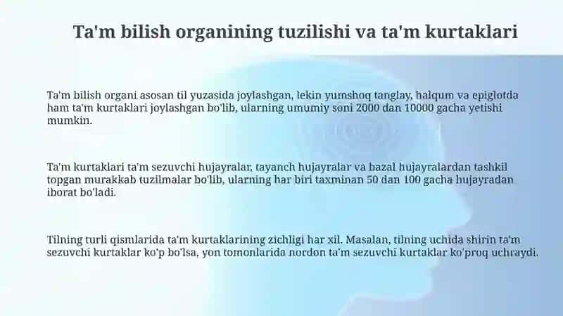 Ta'm Bilish Organining Tuzilishi va Fiziologiyasi 3