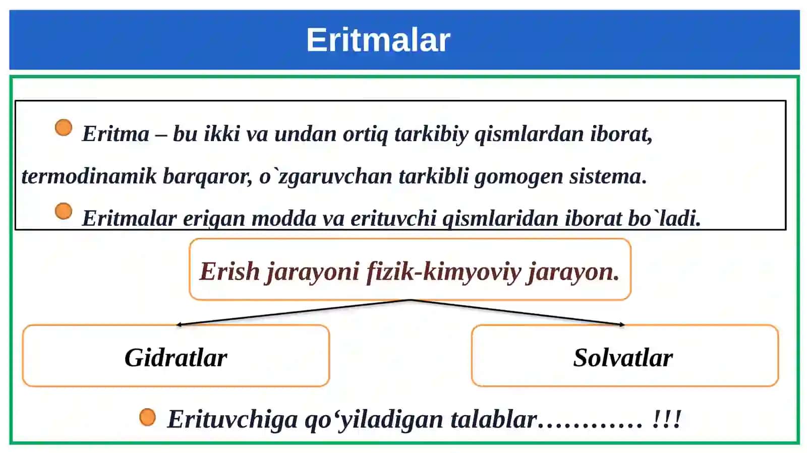 Eruvchanlik. Moddalarning eritmadagi ionlanishi va dissosilanishi 3