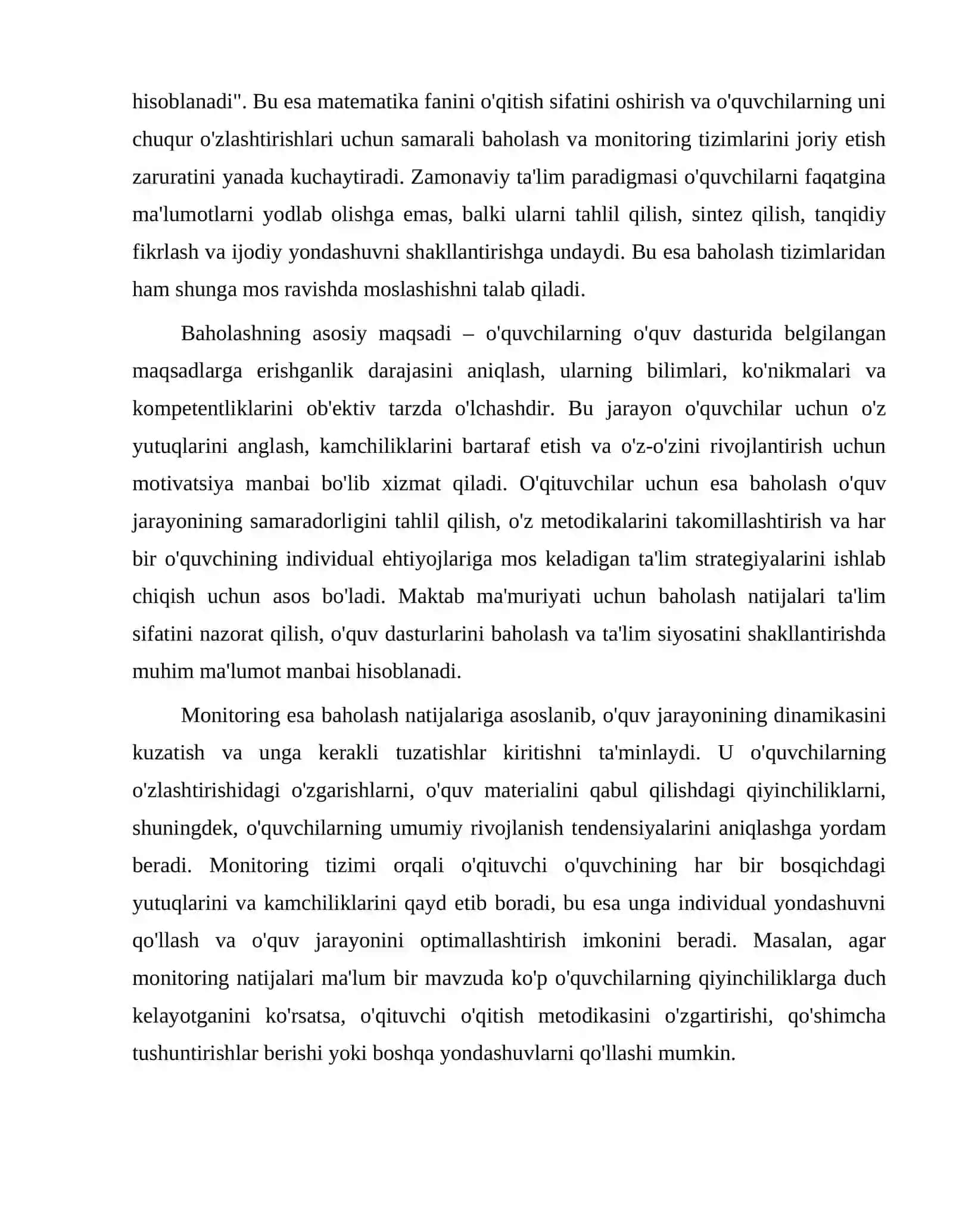 Oʻquvchilarning matematika fanidan oʻzlashtirgan bilim, koʻnikma va kompetensiyalarini baholash va monitoringini yuritish 3