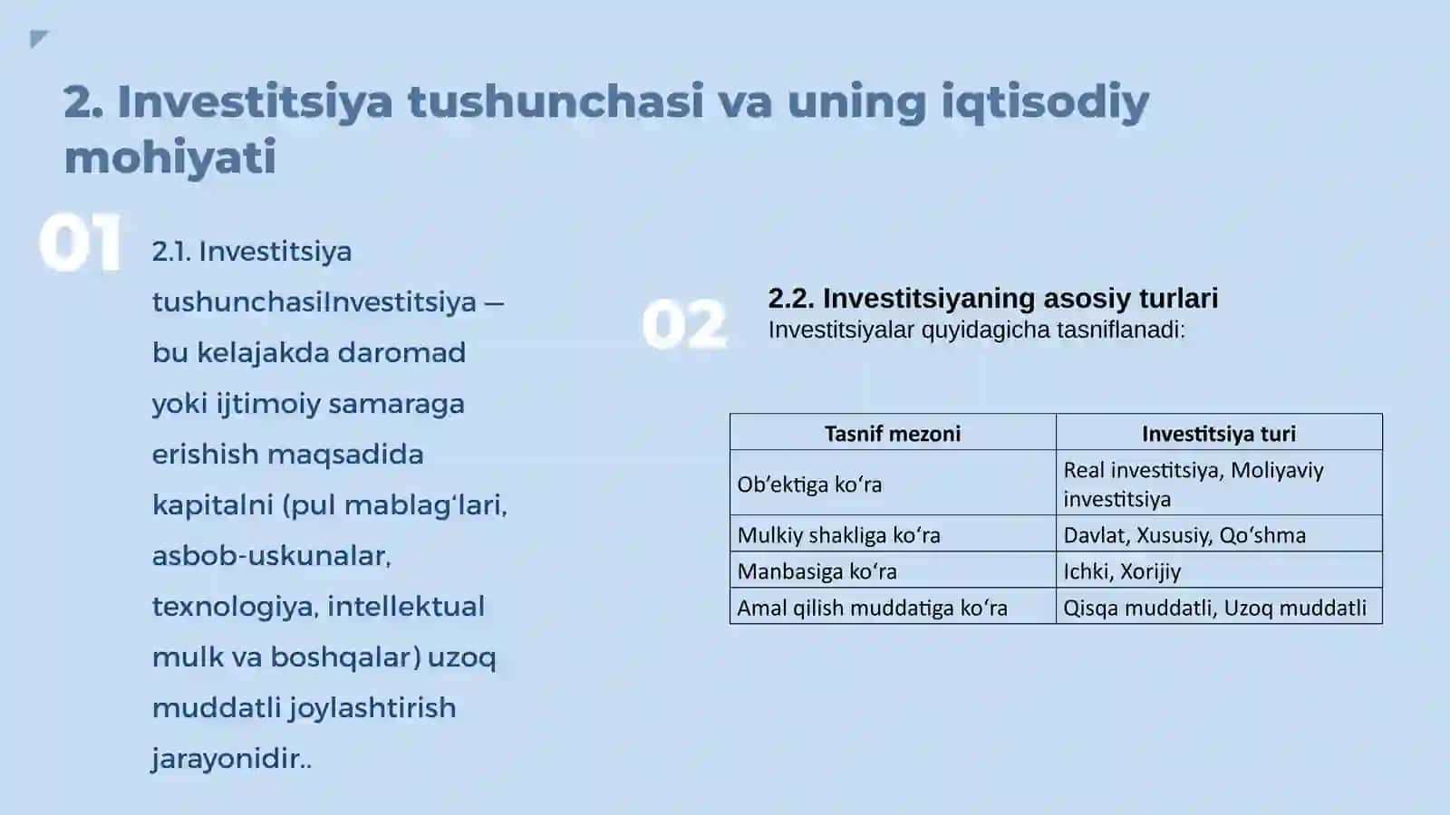 INVESTITSIYA FAOLIYATI VA INVESTITSIYA SIYOSATI. IQTISODIYOTNI RIVOJLANTIRISHDA XORIJIY INVESTITSIYALARNING ROLI 3