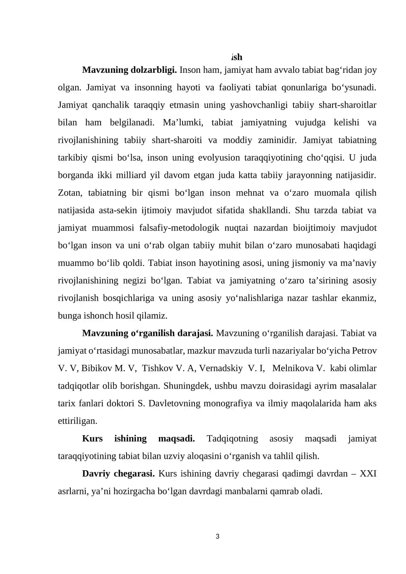 Kishilik jamiyatining taraqqiyot bosqichlarida “tabiat va jamiyat” o‘rtasidagi munosabatlarga oid qarashlar KURS ISHI 3