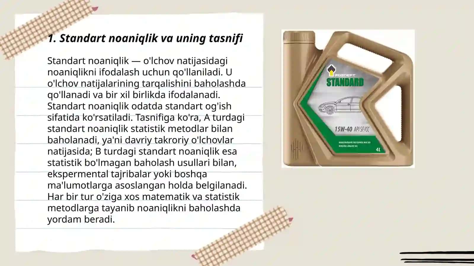 Standart noaniqlikni V tur boʻyicha baholash 3
