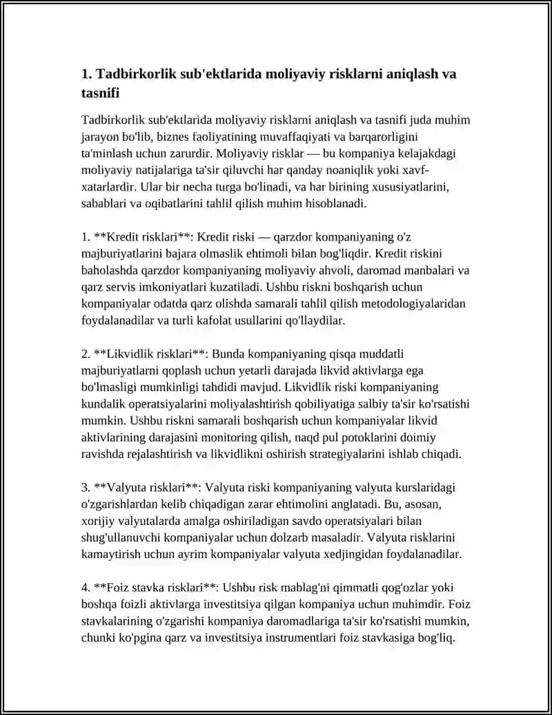 TADBIRKORLIK SUB'EKTLARI FAOLIYATIDA MOLIYAVIY RISK TAHLILI 3