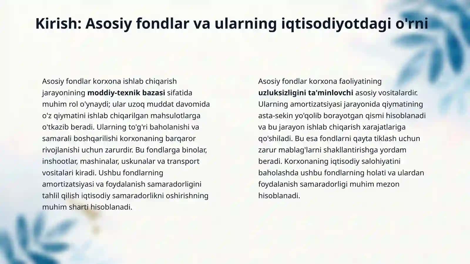 Asosiy fondlarning amarizatsiyasi va foydalanish koʻrsatgichlari 3