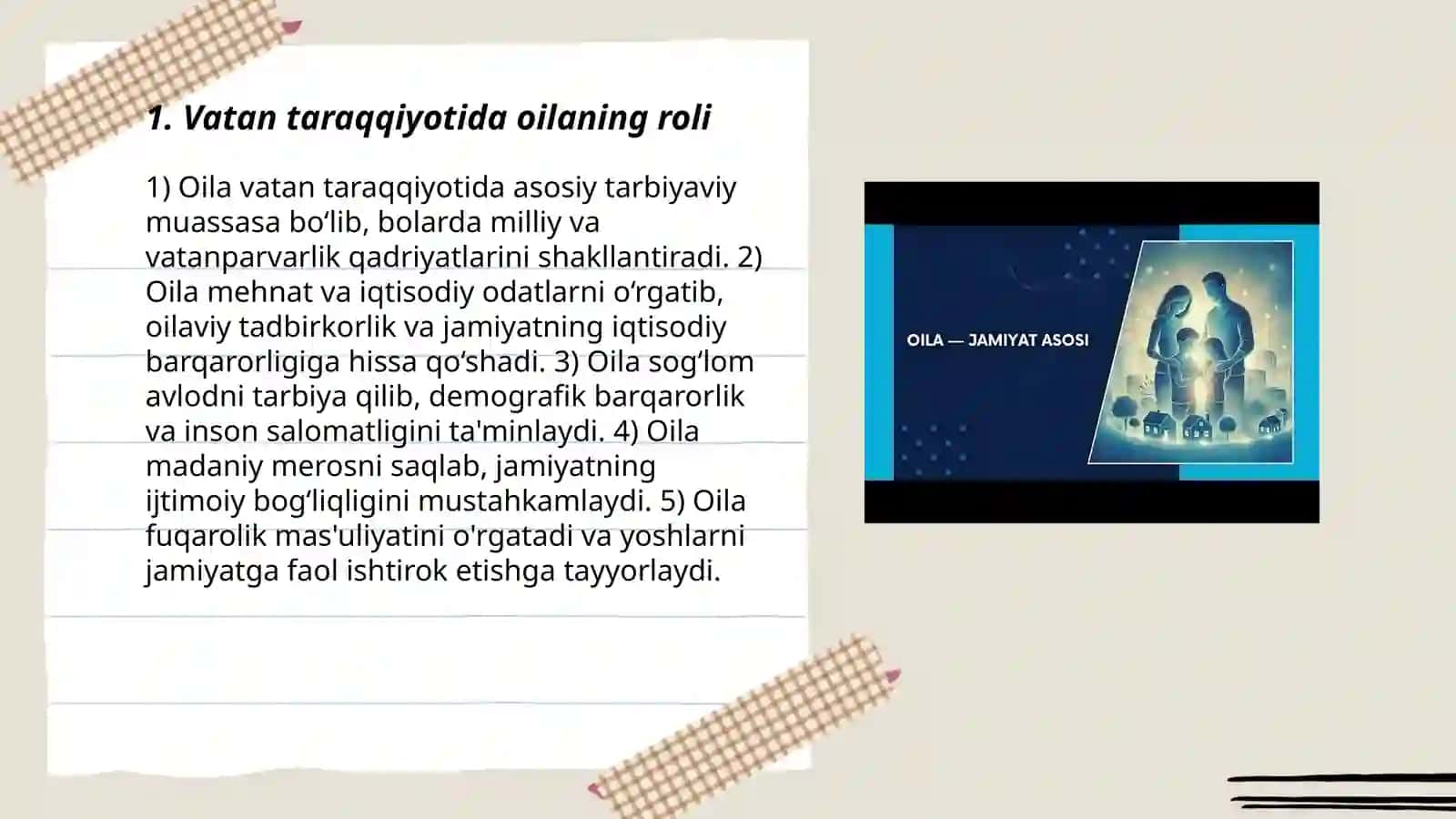 Vatan taraqiyotiga men ham masulman; Oila jamiyat bog'ini 3