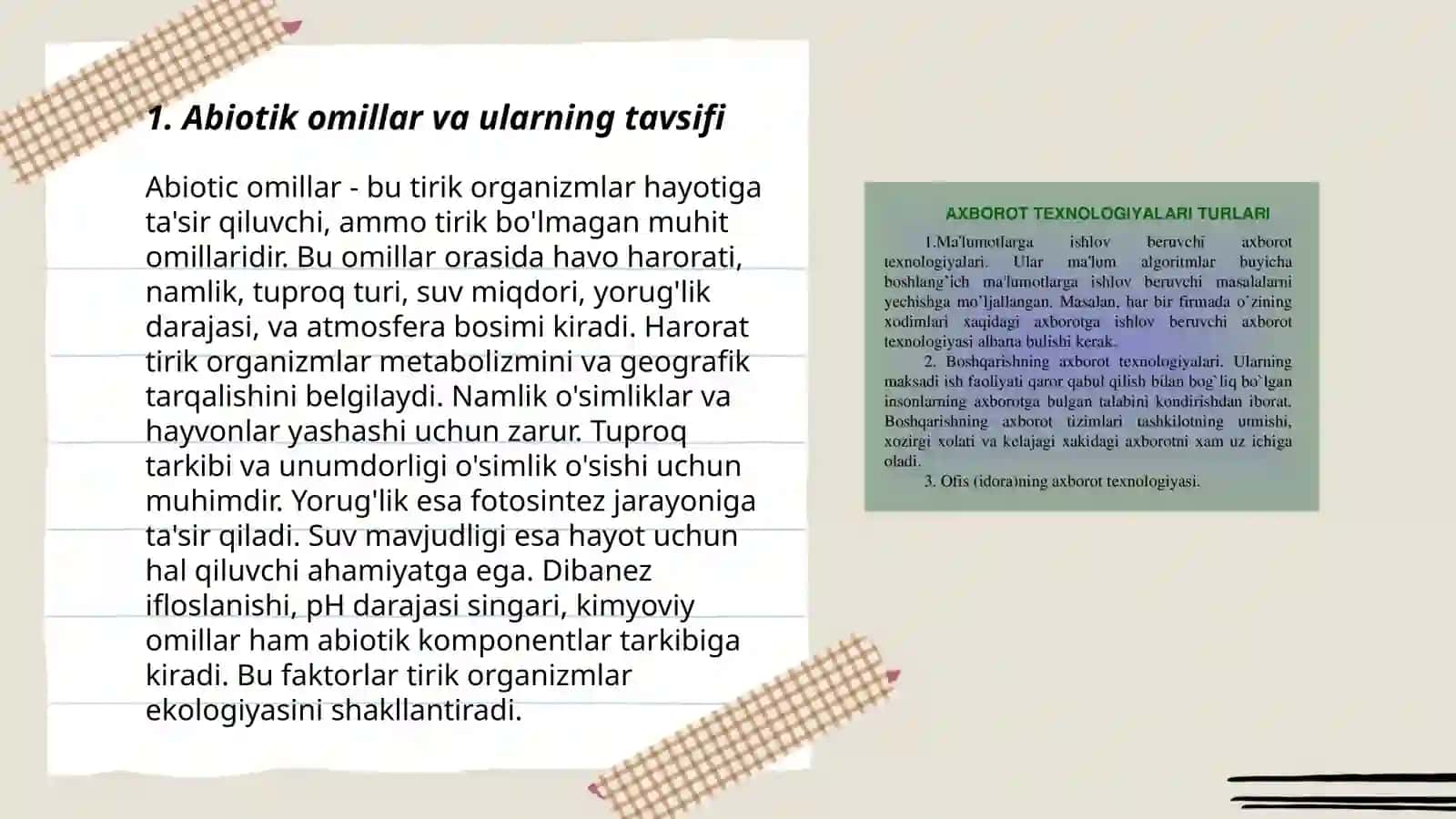 Abiotik va biotik ekologik omillar va ularning tabiatda òsimliklarining tarqalishidagi ahamiyati 3