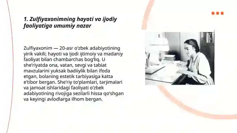 Zulfiyaxonim o'zbek adabiyotining yirik vakilasi 3
