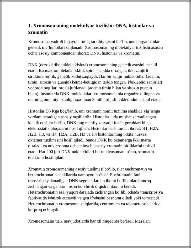 TIRIK MAVJUDOTLAR XROMOSOMALARINING TUZILISHI, SONI VA GENETIK XARITALASHDAGI AHAMIYATI 3