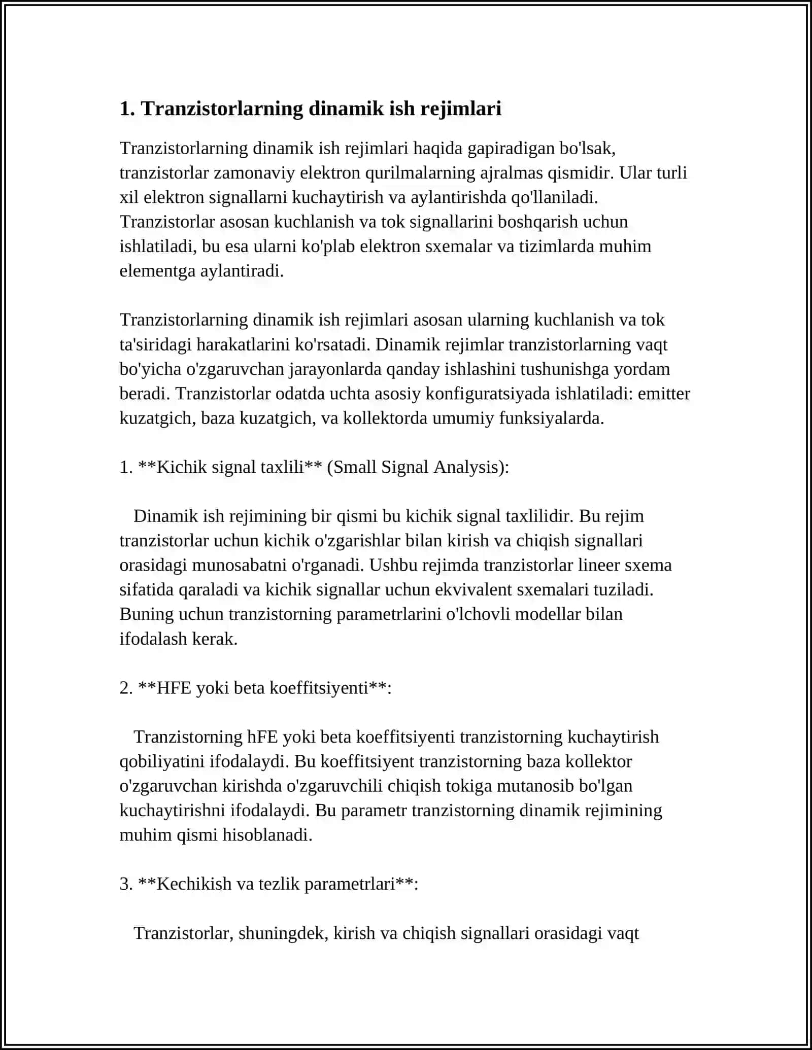 TRANZISTORLARNING DINAMIK ISH REJIMI VA DINAMIK PARAMETRLARNI ANIQLASH 3