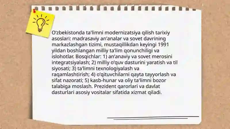Oʻzbekistonda ta'lim tizimini modernizatsiyalash jarayonlari 3