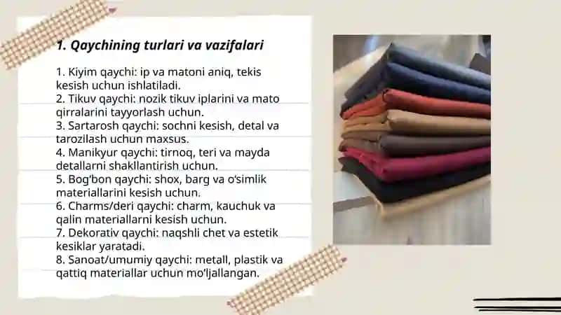 Qaychi bilan ishlash.Gazlamani oʻngini tanlash 3