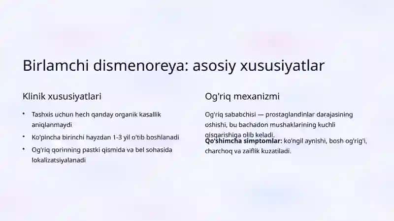 Dismenoreya: Birlamchi va Ikkilamchi Shakllari 3