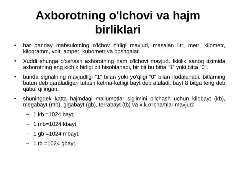 Ахbоrоtning o'lchоvi vа hаjm birliklаri 3