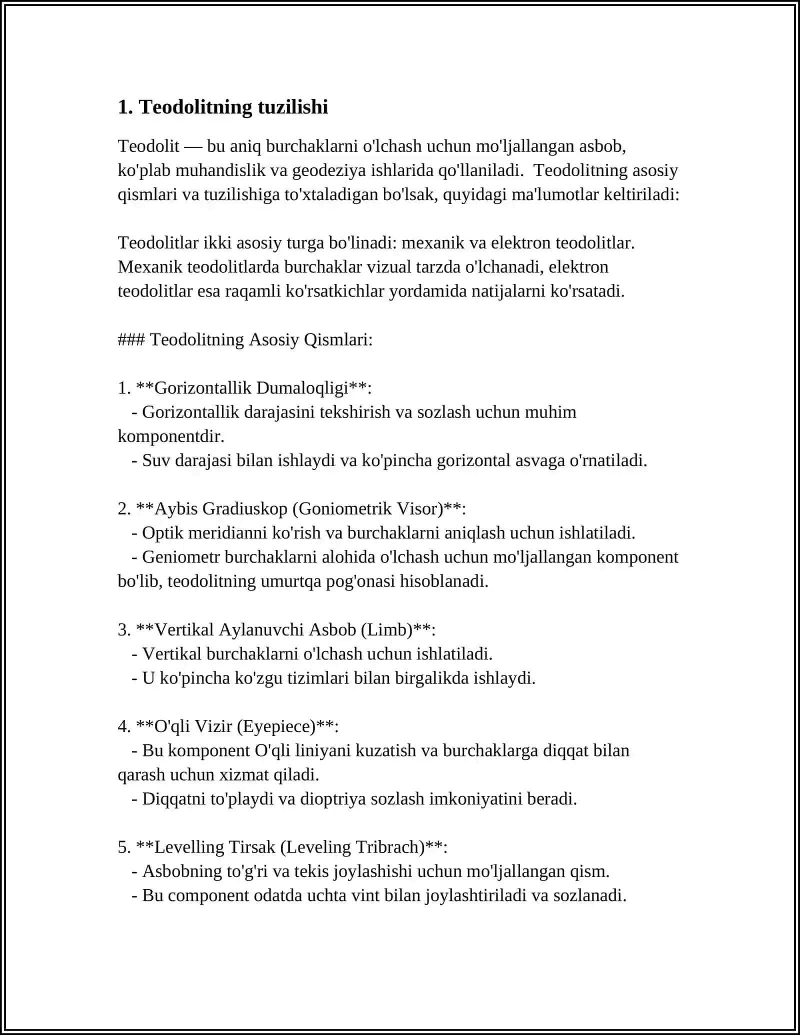 TEODOLIT YORDAMIDA BURCHAKLARNI O'LCHASH 3