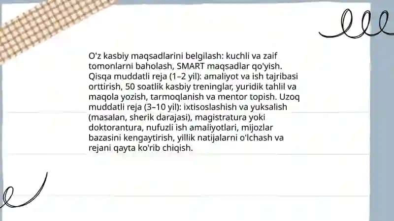 Huquqshunosning shaxsiy rivojlanish rejasi 3