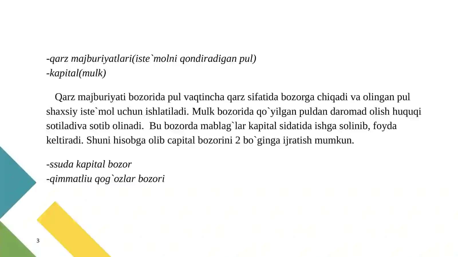 Moliya bozorlari va foiz stavkalari 3