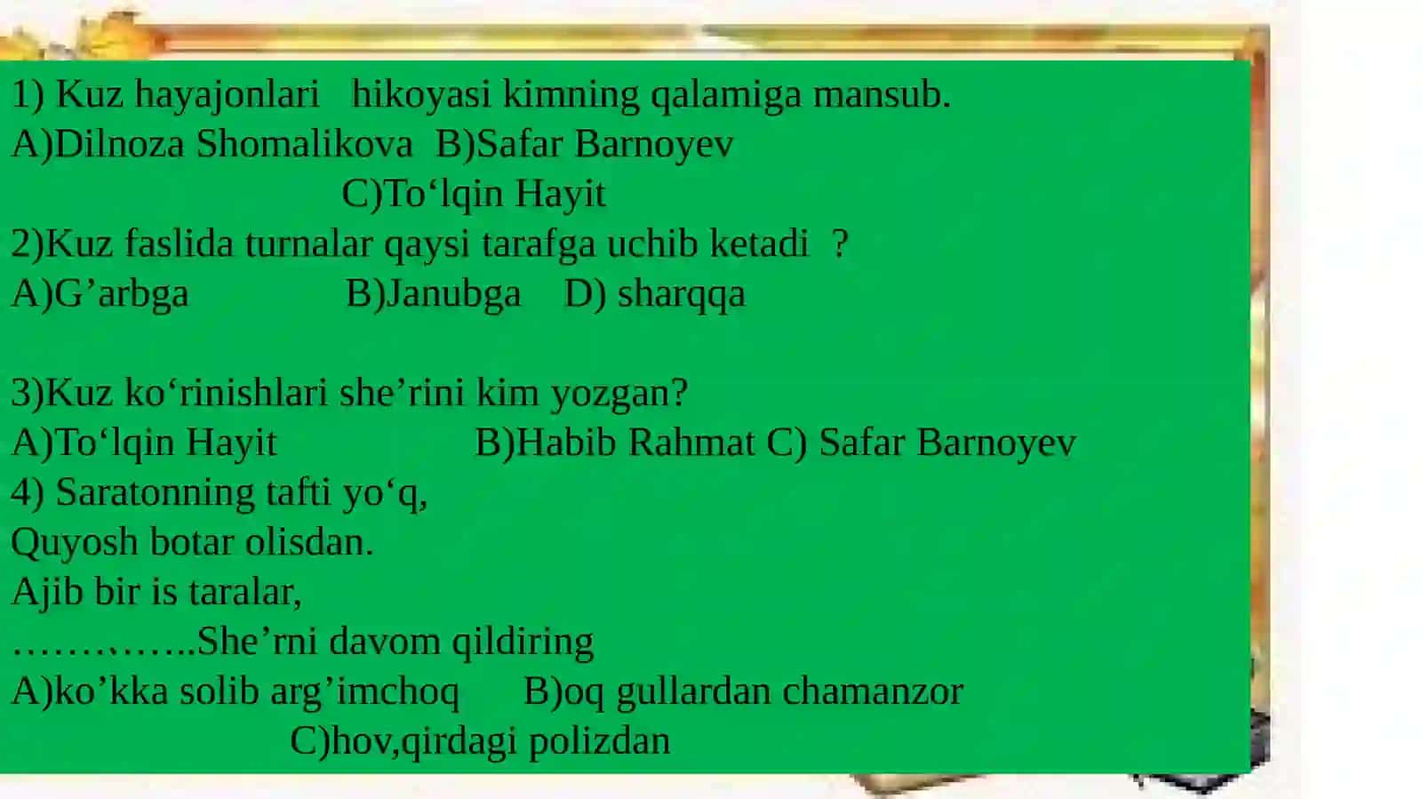 SAXOVATLIFASL BO‘LIMI TEST 3