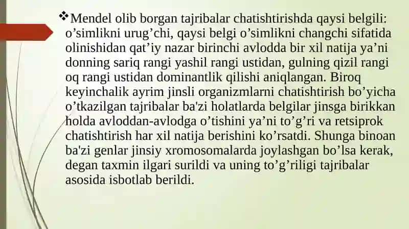 Jins bilan birikkan holda va belgilarning birikkan holda irsiylanishi. Krossingover jarayoni 3