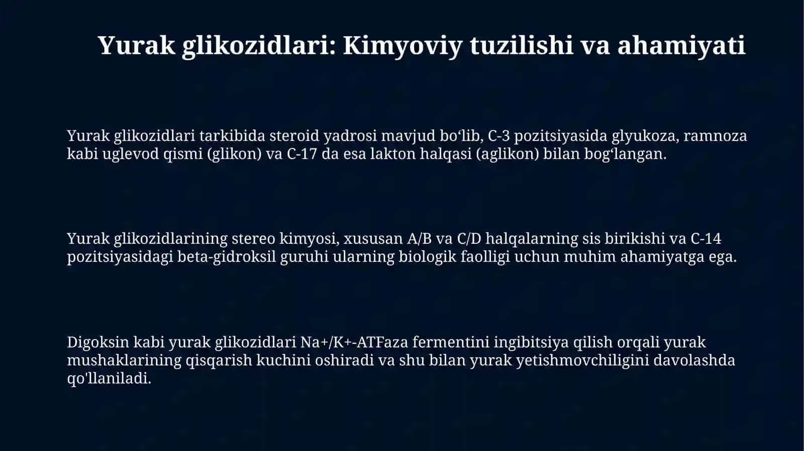 Yurak glikozidlarining kimyoviy tuzilishi va ahamiyati 3