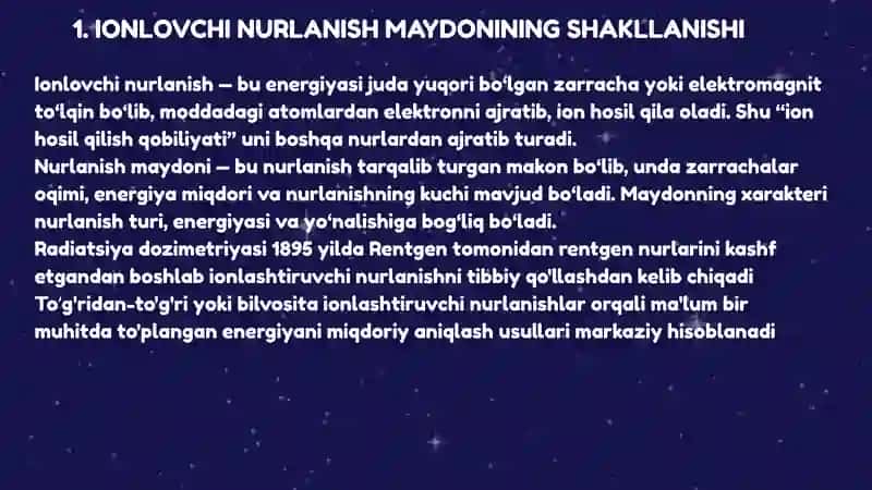 Ionlovchi nurlanish maydon kattaliklari 3