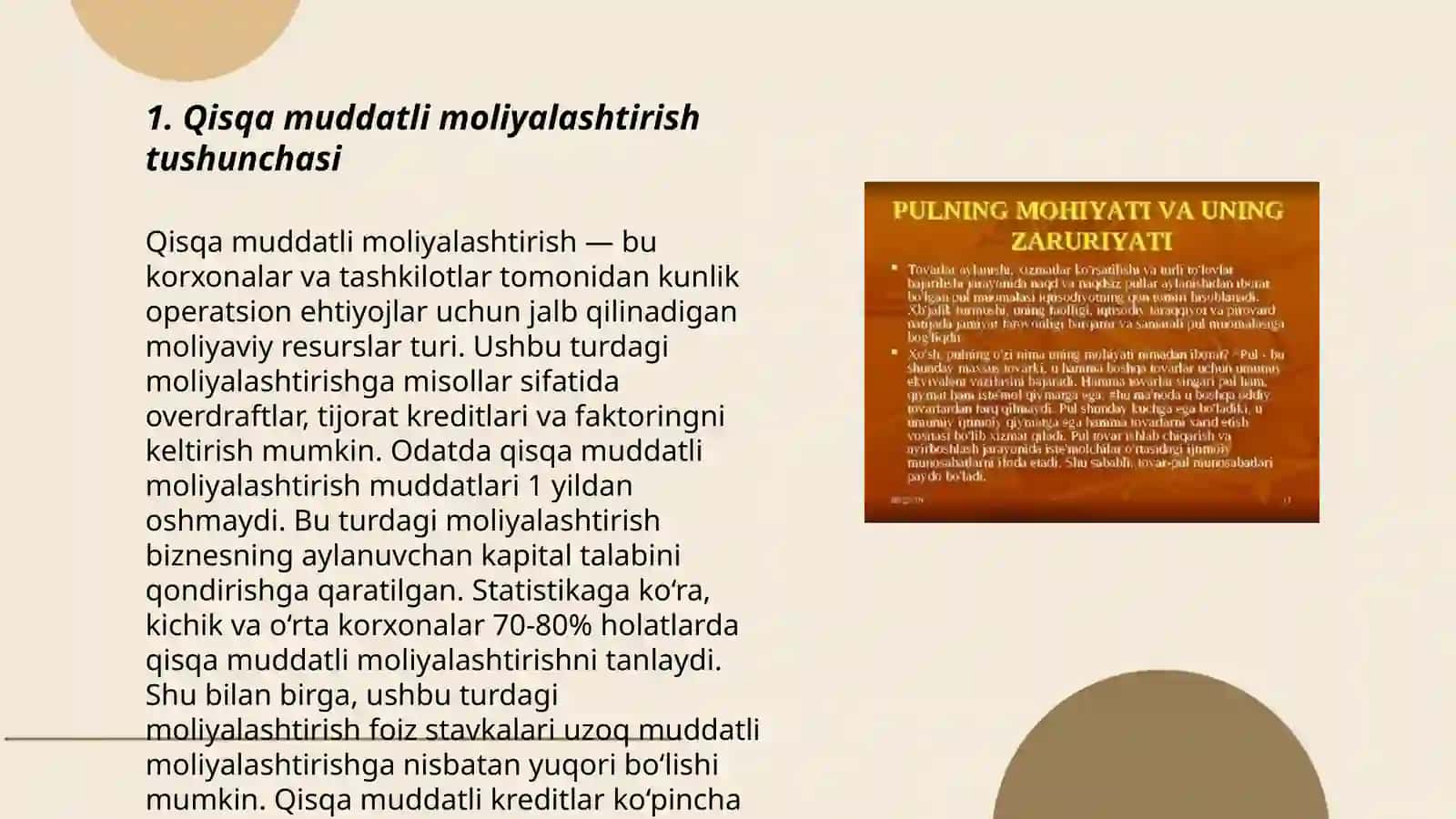 Qisqa muddatli moliyalashtirishda Pul oqimining o'rni va ahamiyati 3