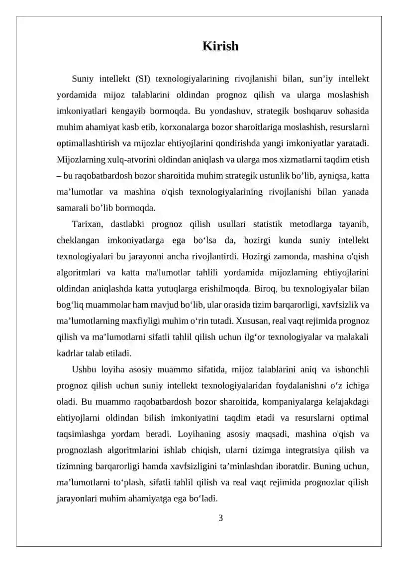 Suniy Intellekt AI Yordamida Mijoz Talablari Prognoz Qilish Tizimini Yaratish 3