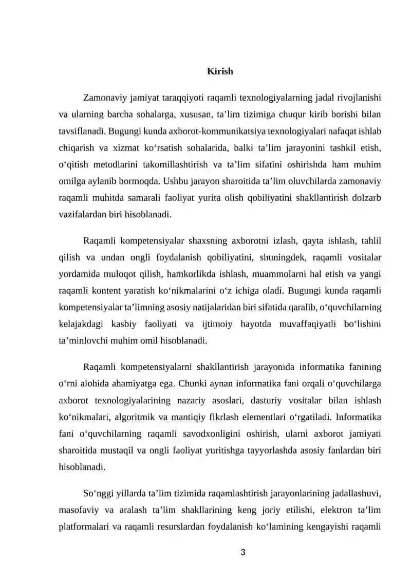 Mavzu: “Raqamli kompetensiyalarni shakllantirishda informatika fanining o‘rni” 3