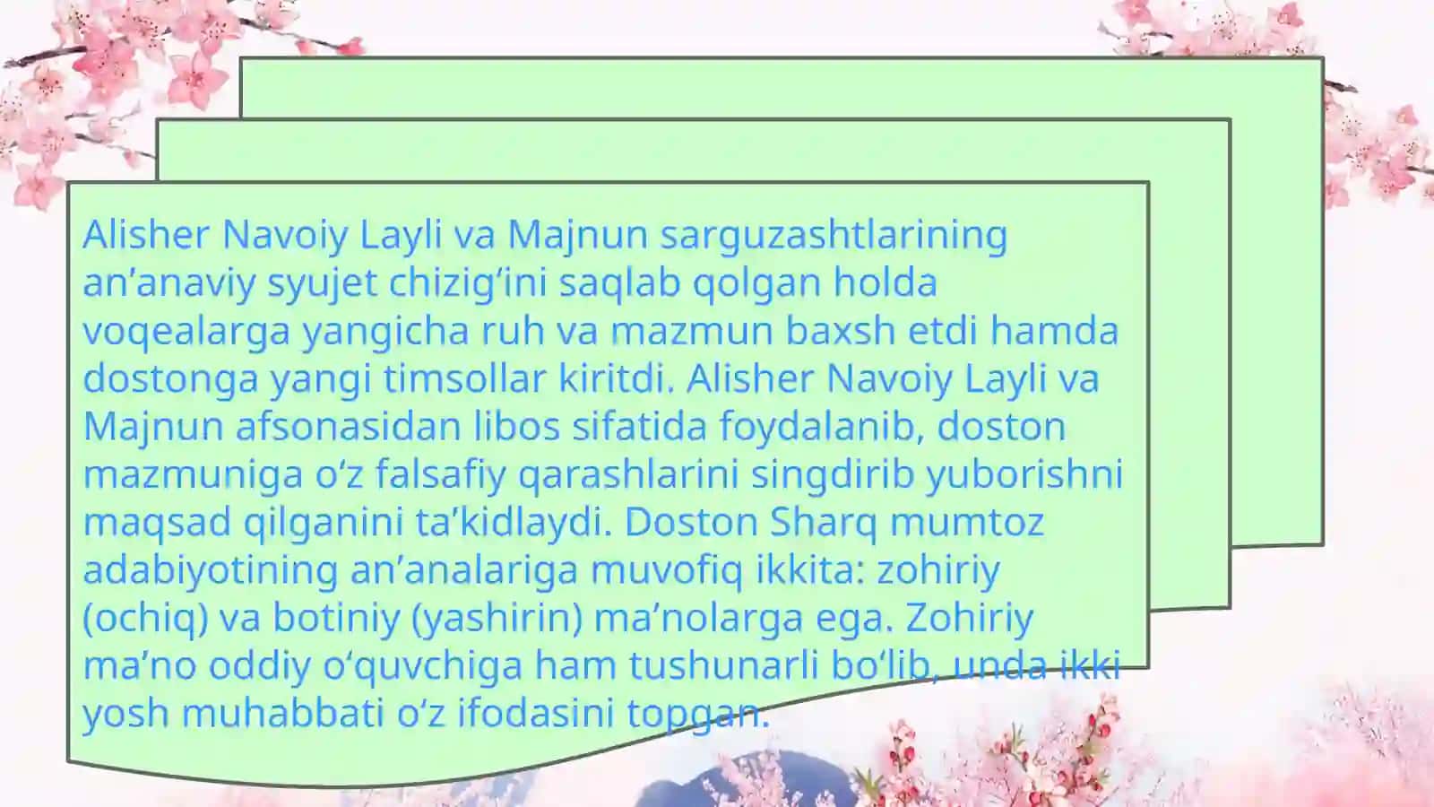 Layli va Majnun dostonining boblar boʻyicha tahlili va tadbili 3