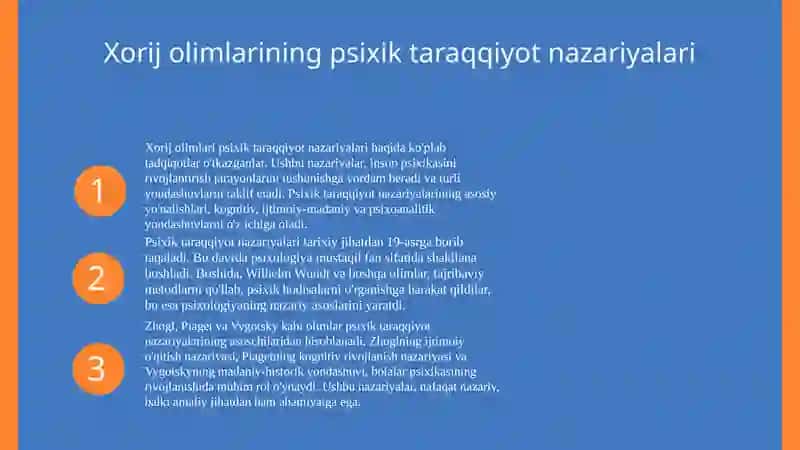 Inson psixik taraqqiyotini tushuntirishda Xorij va O'zbek olimlarining nazariy yondashuvlari 3