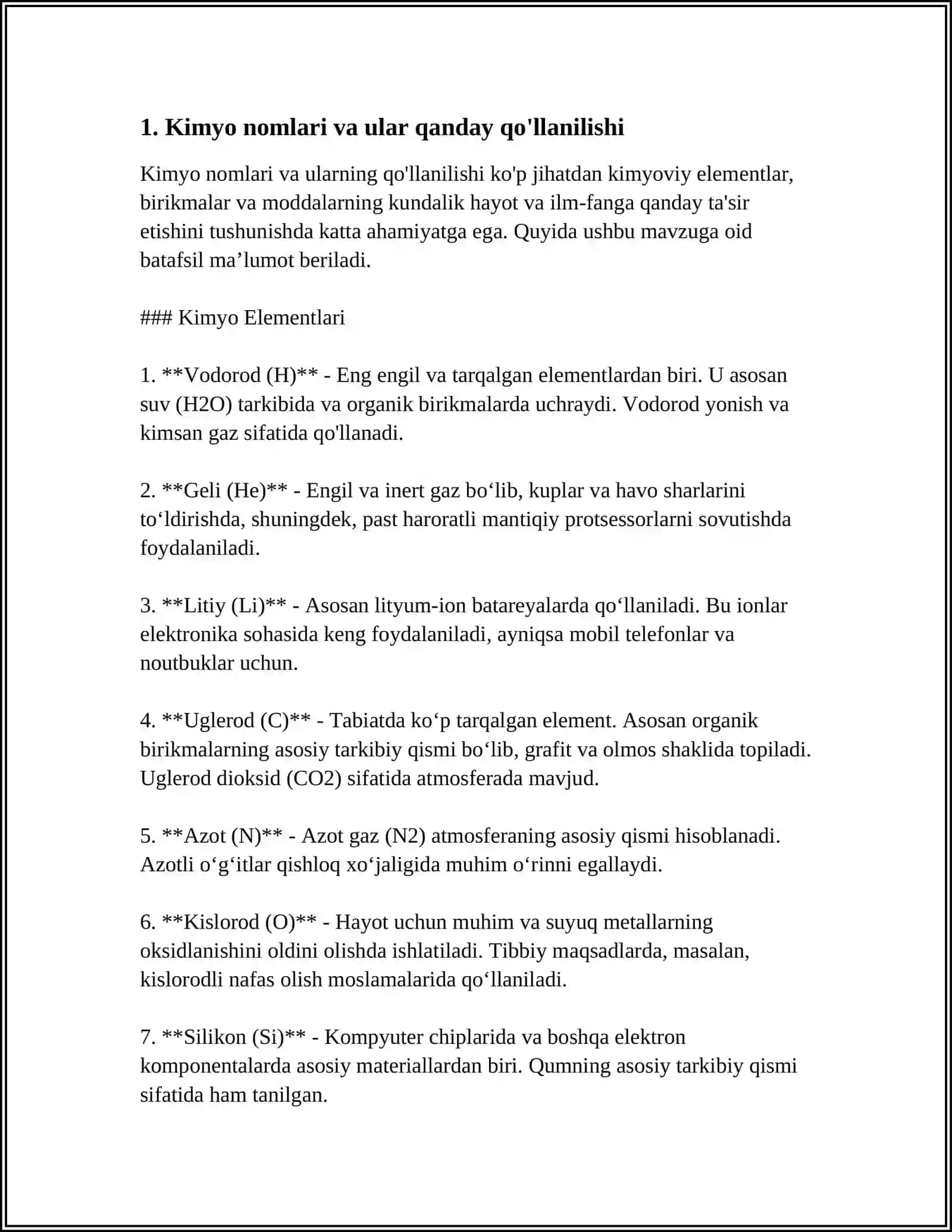 NOMENKLATURA BO'YICHA MASHQLAR BAJARISH 3
