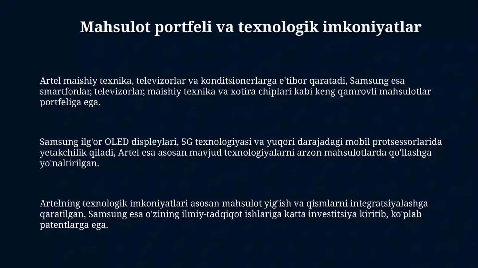 Mahsulot portfeli va texnologik imkoniyatlar 3
