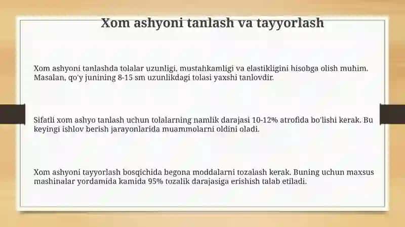 Gilamlar ishlab chiqarish uchun ip tayyorlash 3