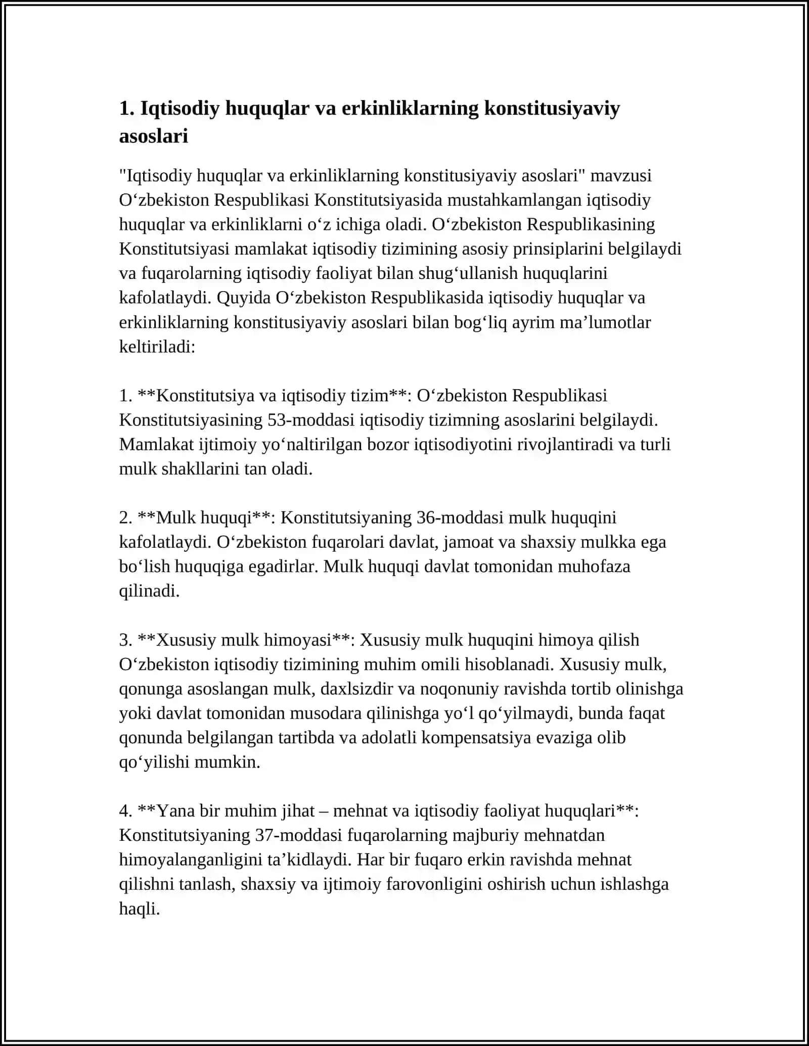 Iqtisodiy huquqlar va erkinliklarning konstitusiyaviy asoslari 3