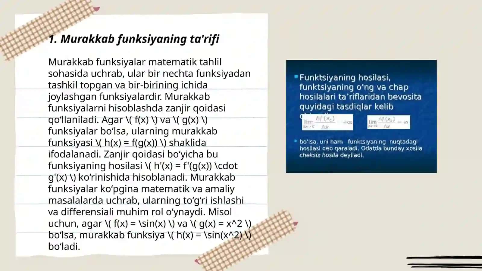 Murakkab funksiyaning hosilasi 3