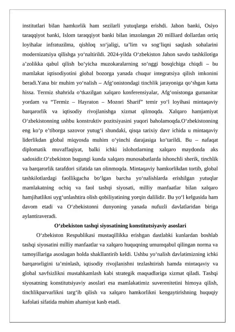 O‘zbekistonning xalqaro sohadagi yutuqlari 3